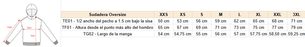 Medidas sudadera oversize