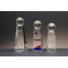 Trofeo de cristal con bola del mundo | Trofeo torre de cristal