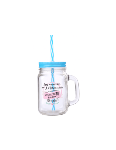 Jarra de cristal con frases | Jarras con pajita personalizadas