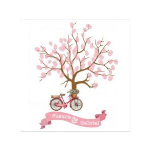 Árbol de huellas para boda de bicicleta y flores