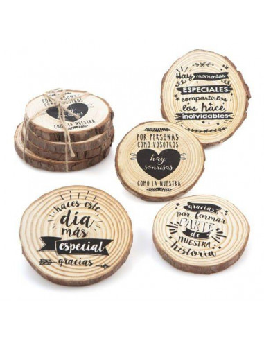 Set de 4 posavasos de madera natural, rodajas, troncos con corteza