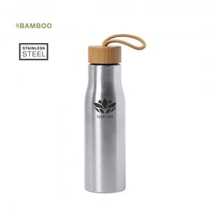 Botella de acero con tapa de bambú
