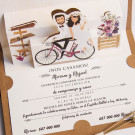 Invitación de boda novios en bicicleta