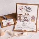 Invitación de boda novios en bicicleta