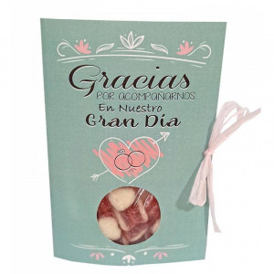 Tarjeta de agradecimiento para bodas con deliciosas sorpresas