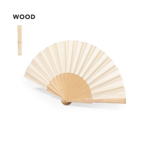 Abanico de varillas de madera con tela de algodón y poliéster 2