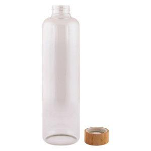 Botella de vidrio de borosilicato de 1L con tapón de bambú 2
