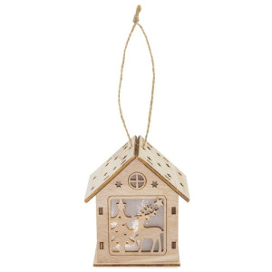 Adorno Cabaña de Madera Navideña con Luz 2