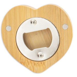 Abridor de bambú con imán en forma de corazón 2