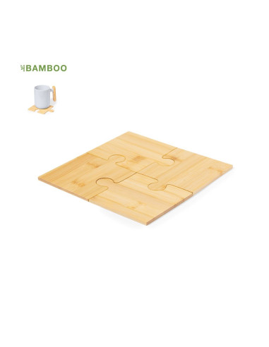 Set de 4 posavasos de bambú en forma de puzle