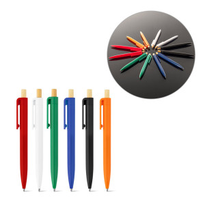 Bolígrafo de plástico reciclado con pulsador de bambú 2