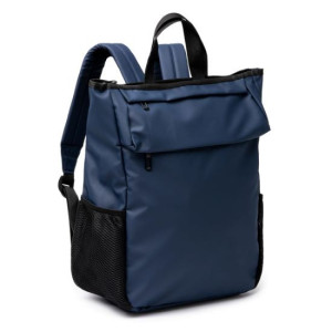 Mochila de cuero sintético con solapa y compartimento para portátil 15"