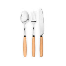 Juego de cubiertos de acero inox con mangos de madera