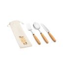Juego de cubiertos de acero inox con mangos de madera