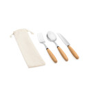 Juego de cubiertos de acero inox con mangos de madera