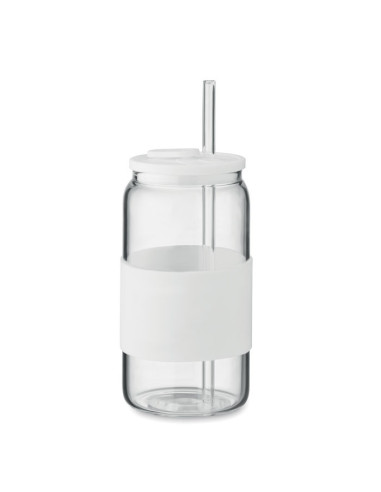 Vaso de cristal de borosilicato de 550ml con tapa y pajita de cristal