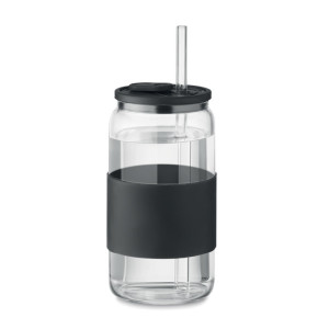 Vaso de cristal de borosilicato de 550ml con tapa y pajita de cristal 2