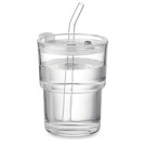 Vaso de cristal 300ml con tapa y pajita extraíble