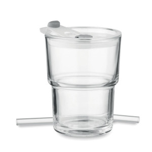 Vaso de cristal 300ml con tapa y pajita extraíble 2