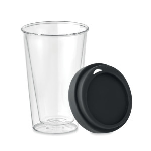 Vaso de cristal de borosilicato de doble pared con tapa 350ml 2