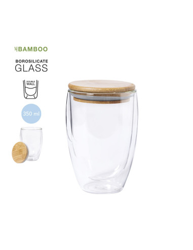 Vaso térmico de cristal de borosilicato de doble pared con tapa 350ml