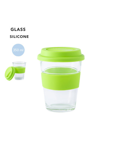 Vaso de cristal con tapa y banda de silicona 350ml