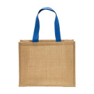 Bolsa de yute con asas largas de colores y fuelle
