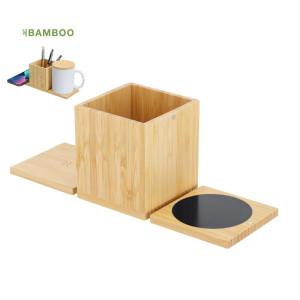 Lapicero de bambú con calentador de tazas y cargador inalámbrico 15w