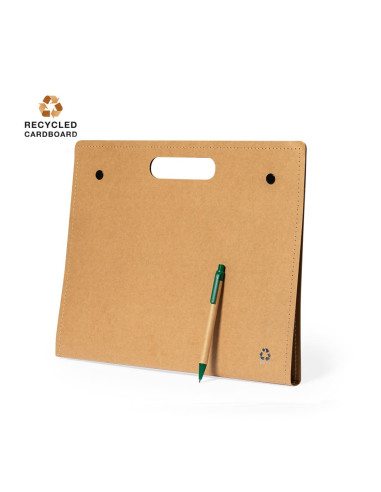 Carpeta de cartón reciclado con bloc de notas extraíble y notas adhesivas