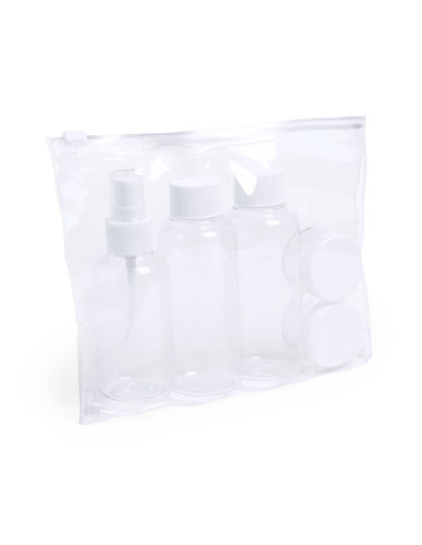 Set de neceser de viaje transparente y 5 botes rellenables