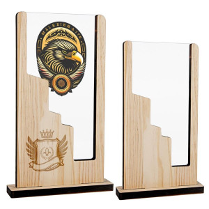 Trofeo rectangular de madera y metacrilato
