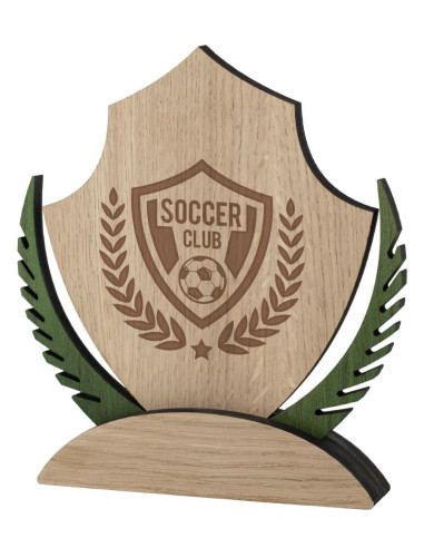 Trofeo escudo de madera con hojas de laurel