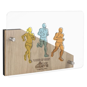 Placa rectangular de metacrilato con base de madera