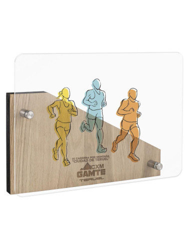 Placa rectangular de metacrilato con base de madera
