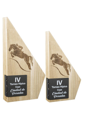 Trofeo de madera en pico con chapa de forja negra