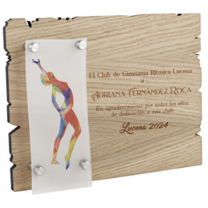 Placa de madera de roble con placa de metacrilato