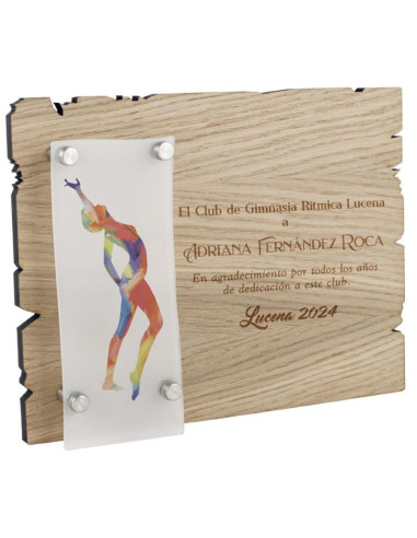Placa de madera de roble con placa de metacrilato