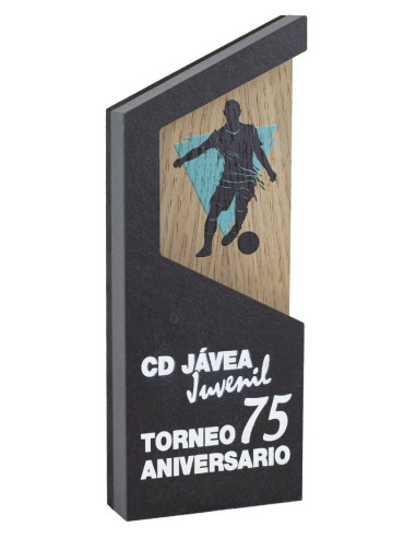 Trofeo elegante de piedra con detalle en madera