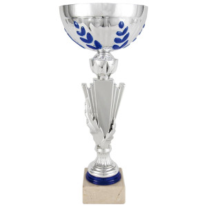 Copa deportiva laurel azul y espiga plateada