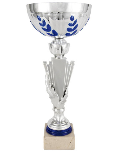 Copa deportiva laurel azul y espiga plateada