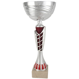 Copa deportiva con centro rojo y jaula metálica