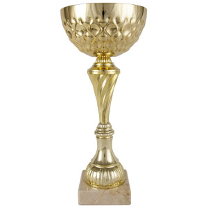 Copa deportiva dorada con peana de piedra