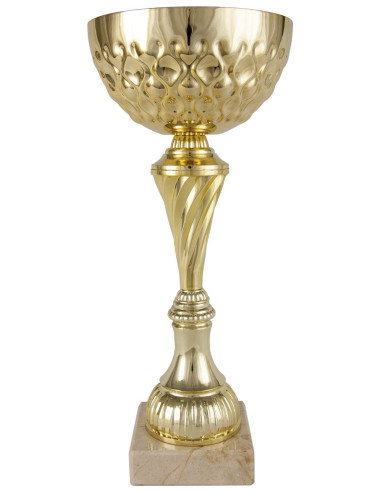 Copa deportiva dorada con peana de piedra