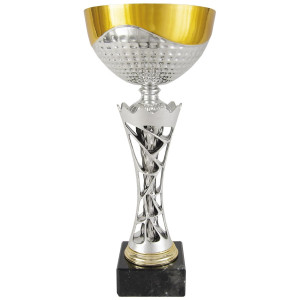 Copa deportiva con onda dorada y columna colmena