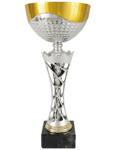 Copa deportiva con onda dorada y columna colmena