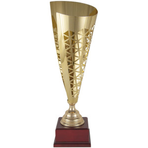 Copa deportiva pergamino dorado de diseño geométrico