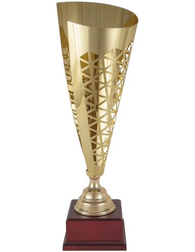 Copa deportiva pergamino dorado de diseño geométrico