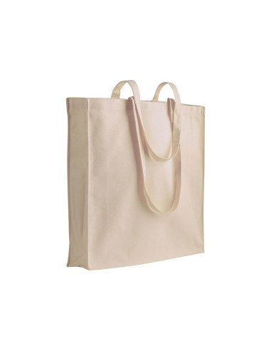 Bolsa de algodón color natural 220gr con fuelle y asas largas