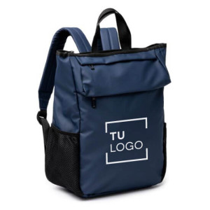 Mochila de cuero sintético con solapa y compartimento para portátil 15"