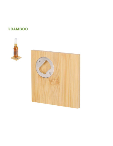 Posavasos cuadrado de bambú con abridor